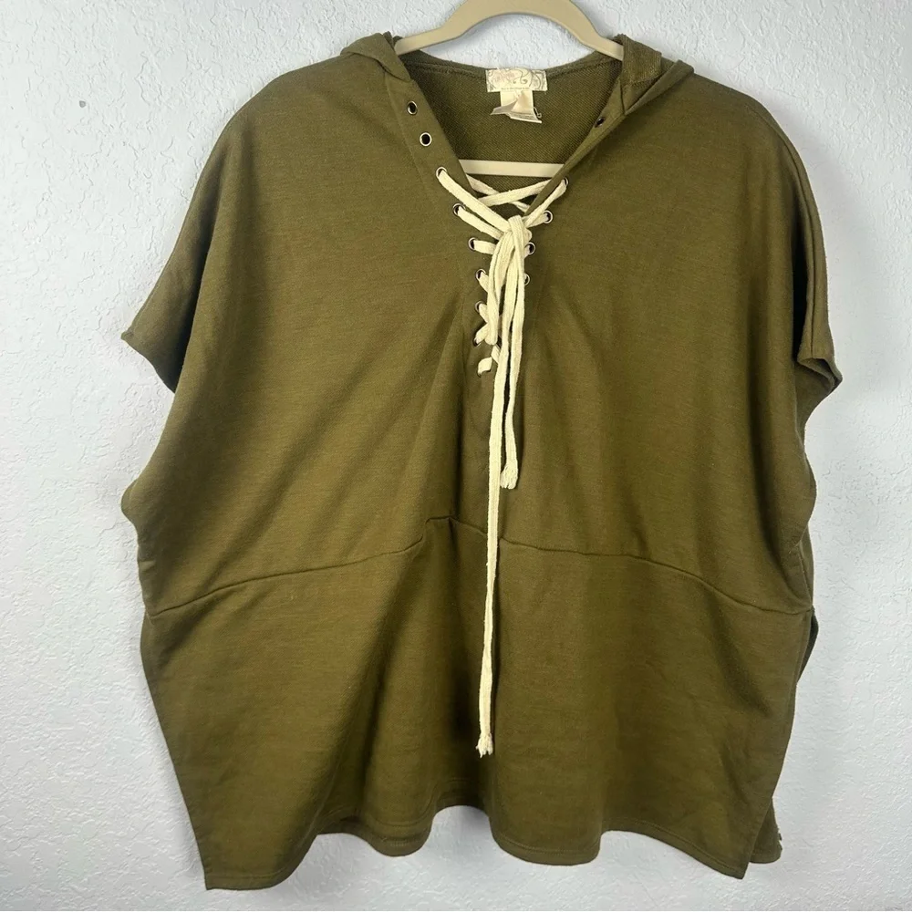 Free People Oversized Olive Power Play Lace Up Hooded Poncho OS (S-M-L)